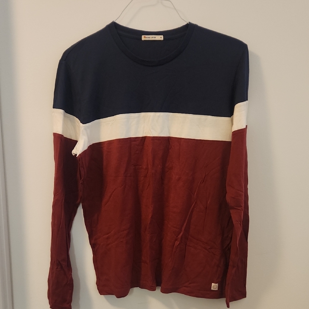 Men's Navy and Burgundy Long Sleeve Shirt